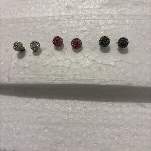 Rhinestone Ball Stud Earrings –Clear, Charcoal,  & Pink)